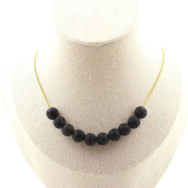 Halskette 10 Perlen Lava 8 Mm. Kette Stahl Golden Edelstahl Halskette Damen, Ho-image