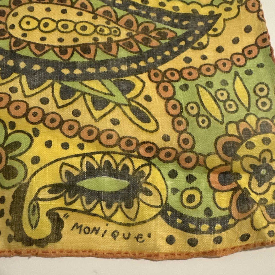 Two Vintage 1960s Designer Monique Hankies Handkerchiefs Paisley Flowers Mod - Image 3 of 4