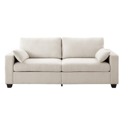Solid Wood Frame Loveseat Sofa w/ Spring Cushions Removable Cover for Apartment