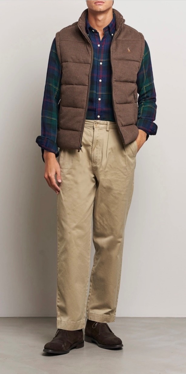 NWT Polo Ralph Lauren Brown Tan HOUNDSTOOTH Double Knit Quilted Puffer Vest