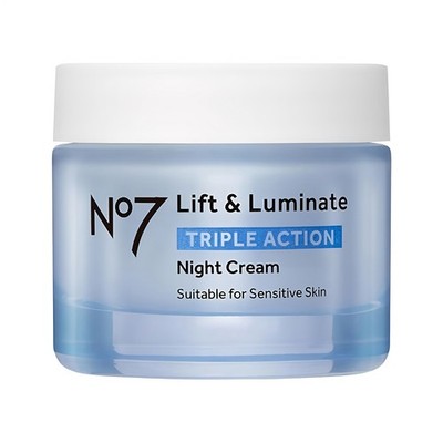 No7 Lift & Luminate Triple Action Night Cream, Fragrance Free, 1.69 oz