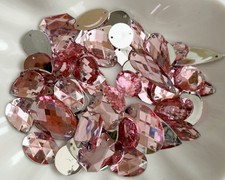 Pink Sew On Mixed Shape Size Flat Back Faceted Acrylic Crystals Rhinestones