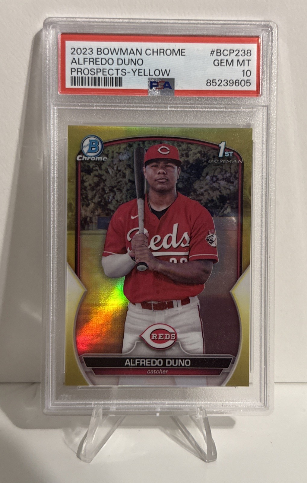 2023 Bowman Chrome Prospects Alfredo Duno #BCP-238 Yellow Refractor /75 PSA 10