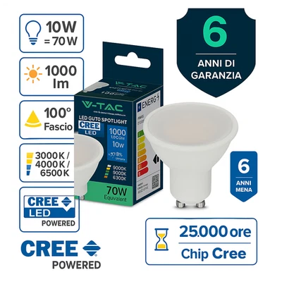 SAMSUNG V-TAC PRO Faretto LED GU10 10W Chip Cree 1000lm 3000K/4000K/6500K 6 Anni