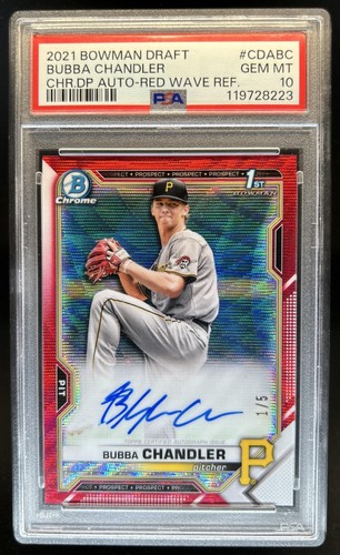 2021 Bowman Draft Bubba Chandler Chrome Auto Red Wave Refractor 1st #/5 PSA 10