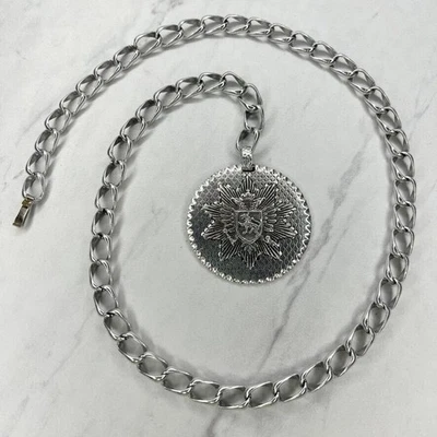 Womens Silver Tone Chain Link Belt Lion Crest Charm Y2K Festival - XS - image 1 of 4