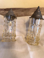 2x Vintage Bierseidel 0,25L mit Zinndeckel / Glaskrug Augenoptik