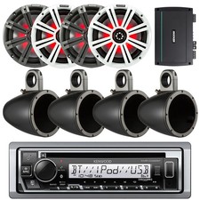 Kenwood Marine CD Radio, Amp, 4x Speaker Enclosure, 4x 8" Speakers w/LED Grilles
