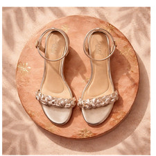 Jewel Badgley Mischka Rose Gold Floral Block Heel Ankle Strap Sandals US 6