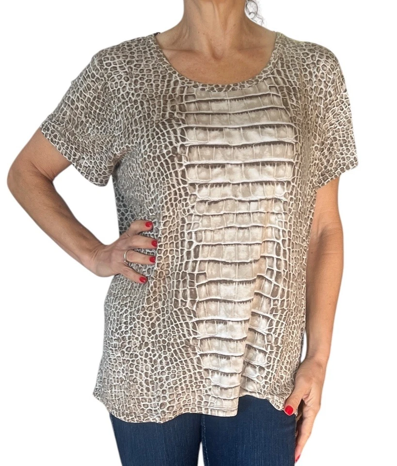 CAMISETA MUJER PLUS 2X PIEL DE SERPIENTE ESTAMPADA NOVEDAD ELÁSTICA MANGA CORTA Foto 2 de 4