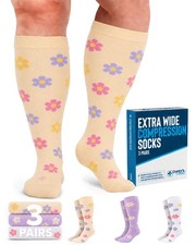 Doctor's Select Wide Calf Compression Socks, 5X-Large, Mixed Flowers, 3 Pairs