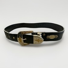 Al Beres Black Leather Belt w/Sterling Silver Gold Plated Buckle 30 Inch