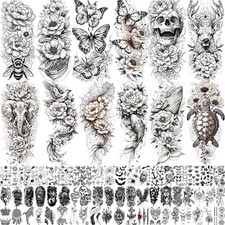 71 Sheets Rose Peony Flower Temporary Tattoos for Women Adults, Black Florals Ha
