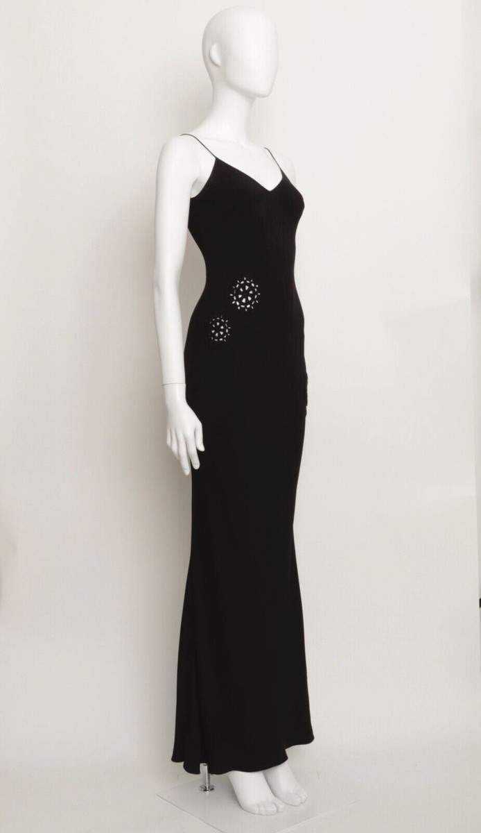 John Galliano ブラックキャミソール JOHN GALLIANO VINTAGE 2000 BIAS CUT BLACK SLIP DRESS W/ CROCHET