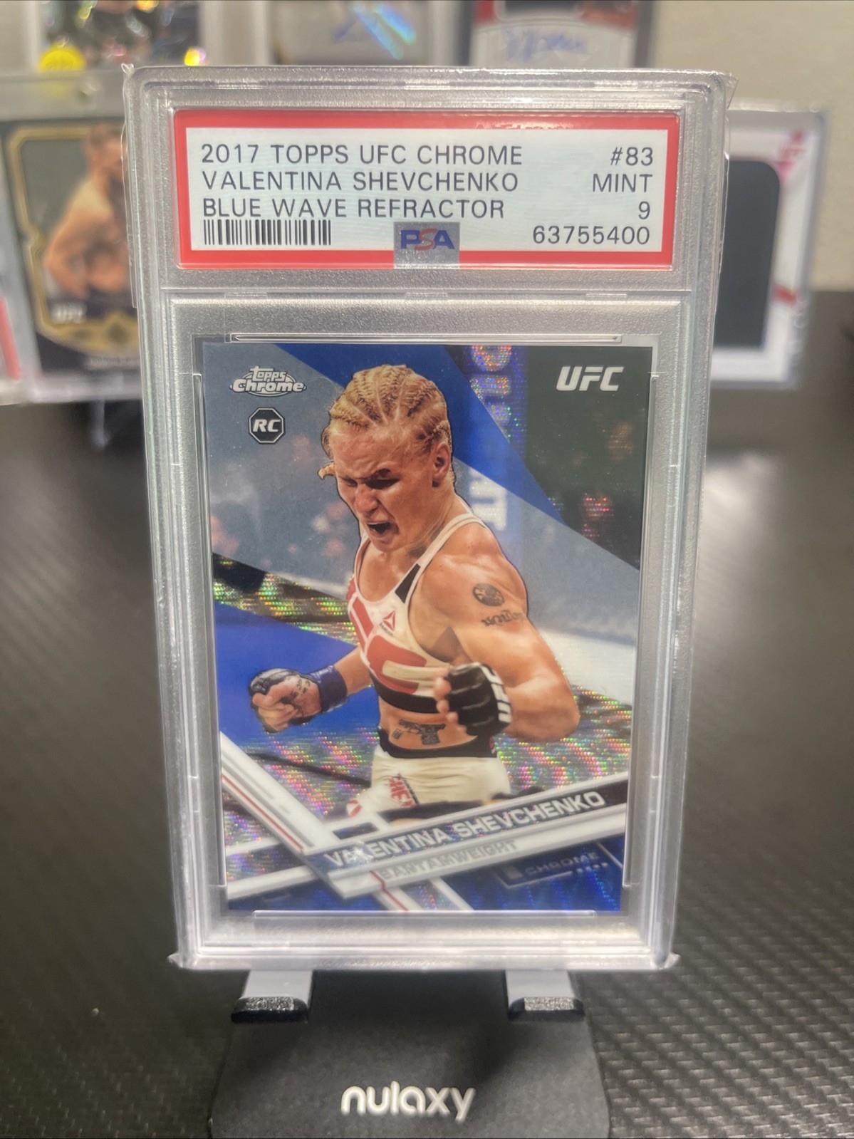 2017 Topps UFC Chrome Valentina Shevchenko Blue Wave Refractor RC PSA 9 74/75
