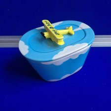 Utterly Butterly Butter Ceramic Dish With Aeroplane On Lid Blue and Yellow