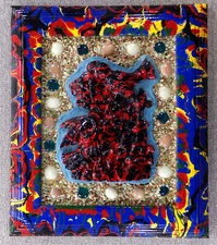 PSYCHEDELIC SONGBIRDS: Framed Mixed Media 3D Collage Painting 2024 Glenn Shiring