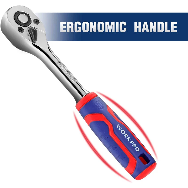 WORKPRO 3-Piece Ratchet Set 1/4" 3/8" 1/2" Drive Ratchet Wrench Chrome Alloy - Image 3 of 4