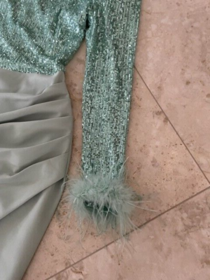 sage green feather dress Layla Feather Sleeve Maxi Dress for Young Girls Sage Green Light Green / 5-6 main image 1