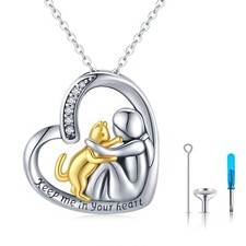 Cat Urn Necklace for Ashes S925 Sterling Silver Heart Cremation Jewelry Keeps...