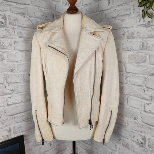 Lederjacke Biker creme Nappaleder crunched Kapraun woman 1% Leder Bikerjacke - Picture 2 of 10