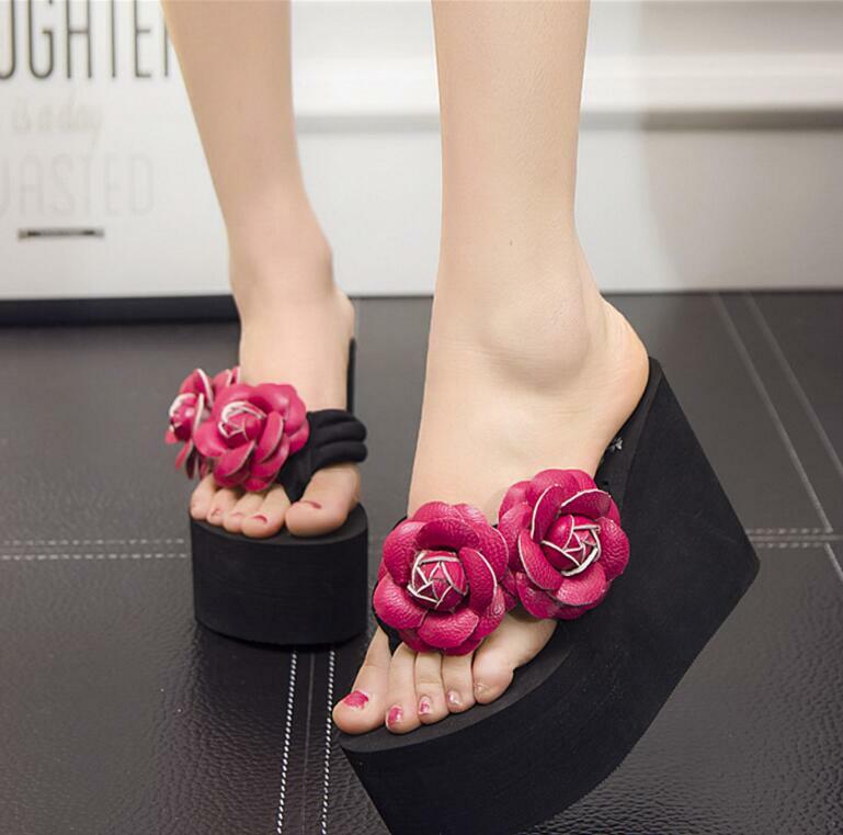 PANTOFOLA D’ORO Scarpe sandali chic donna fiori infradito zeppa alta plateau pantofole da spiaggia