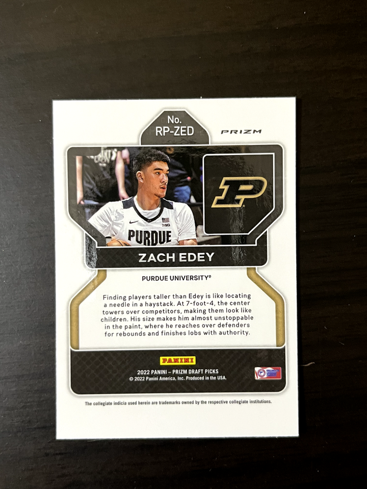 Zach Edey 2022 Prizm Draft Picks Silver Rated Prospect RPZED Purdue
