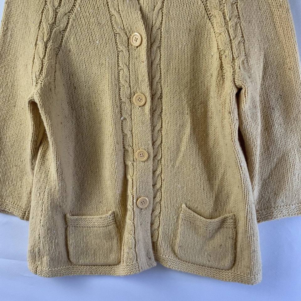 Cárdigan suéter Studio Works mujer manga 3/4 botón mezcla lana pequeño amarillo Foto 3 de 4