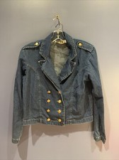 Size 12 Denim Jacket, Crop Gold Buttons, Dark Wash 100% Cotton