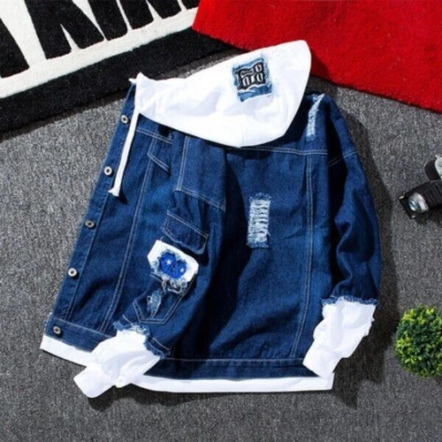 Men's Hooded Denim Jacket Hip Hop Jeans Coat Casual Outerwear Hoodies Tops - Bild 14 von 27