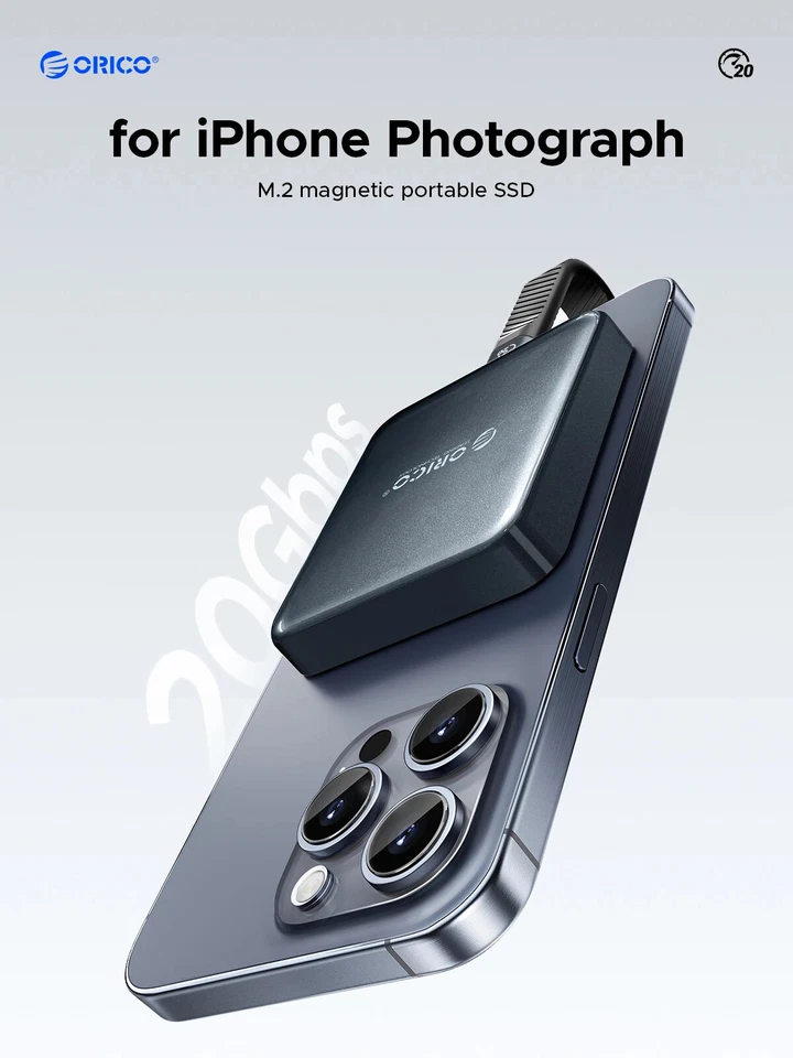 Unidad de estado sólido portátil ORICO 2TB SSD externa magnética 4K ProRes MINI PSSD Foto 3 de 4