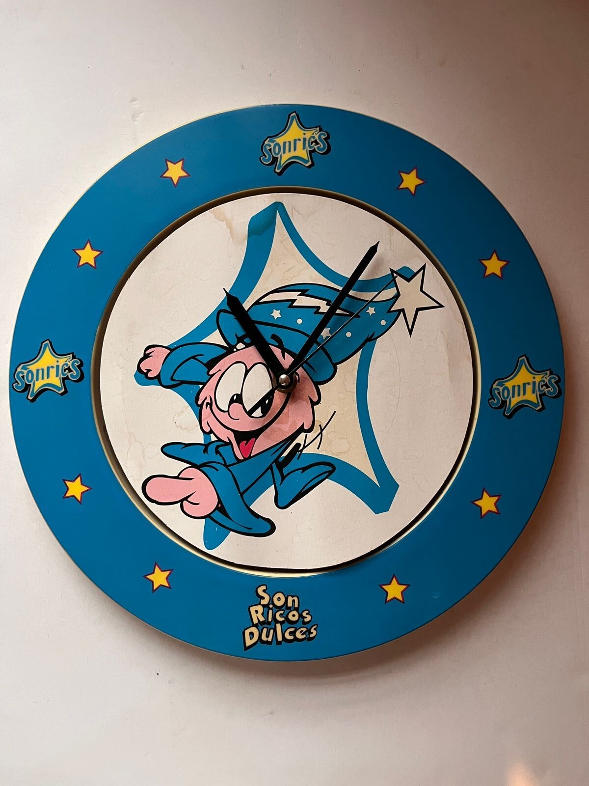 VTG Mexican SONRIC'S MAGUITO MAGICIAN CANDY Clock Wall Sign Grocery Store 80s