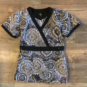 Couture Scrubs Women Xs Top Black White Mandala Medical Nurses Nursing Cna Ebay