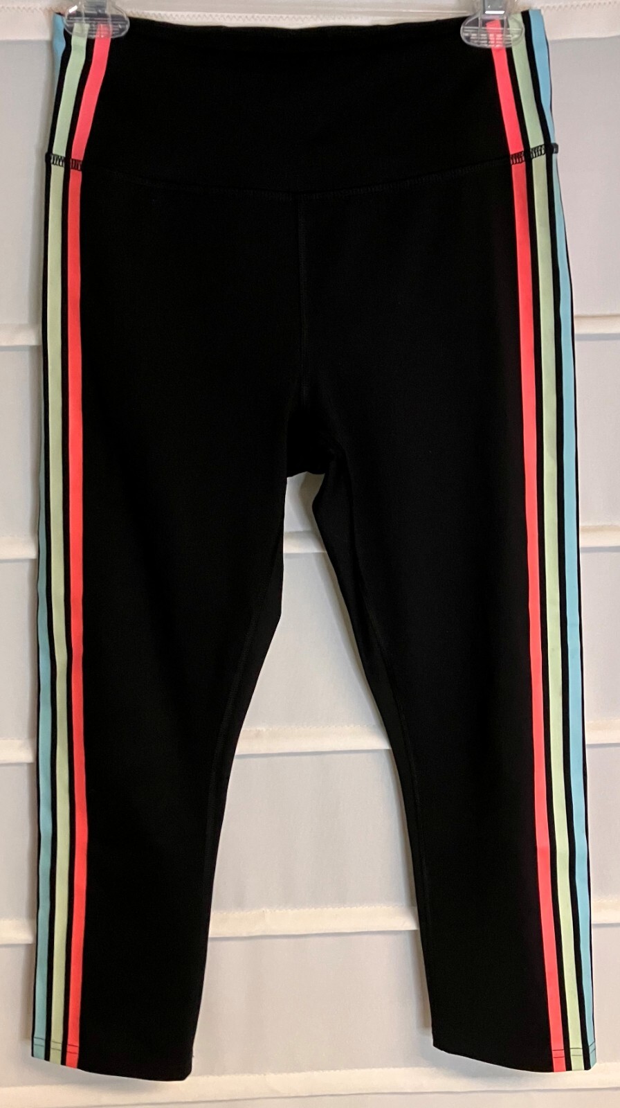 Leggings Capri sportivi Fila Sport neri e multicolore a righe taglia SMALL EC!