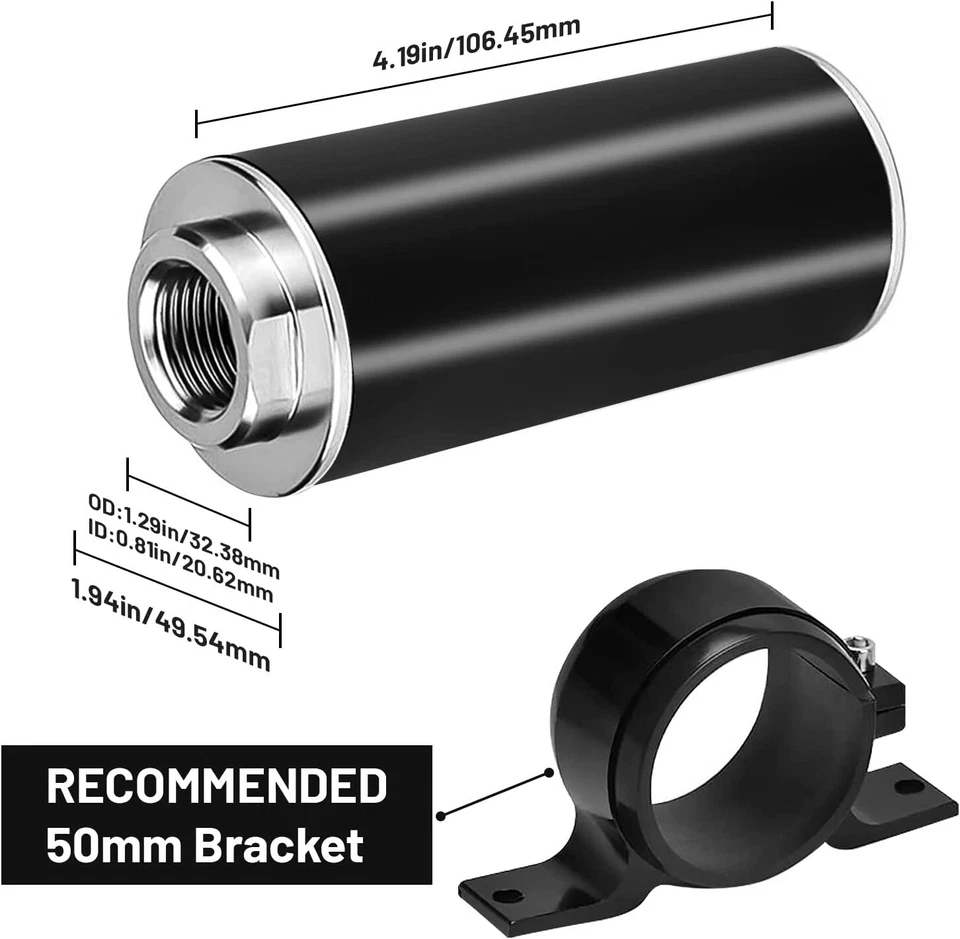 Filtro de Combustible 100 Micras En Línea 6AN 8AN Universal Alto Flujo Billet Aluminio Negro Foto 3 de 4