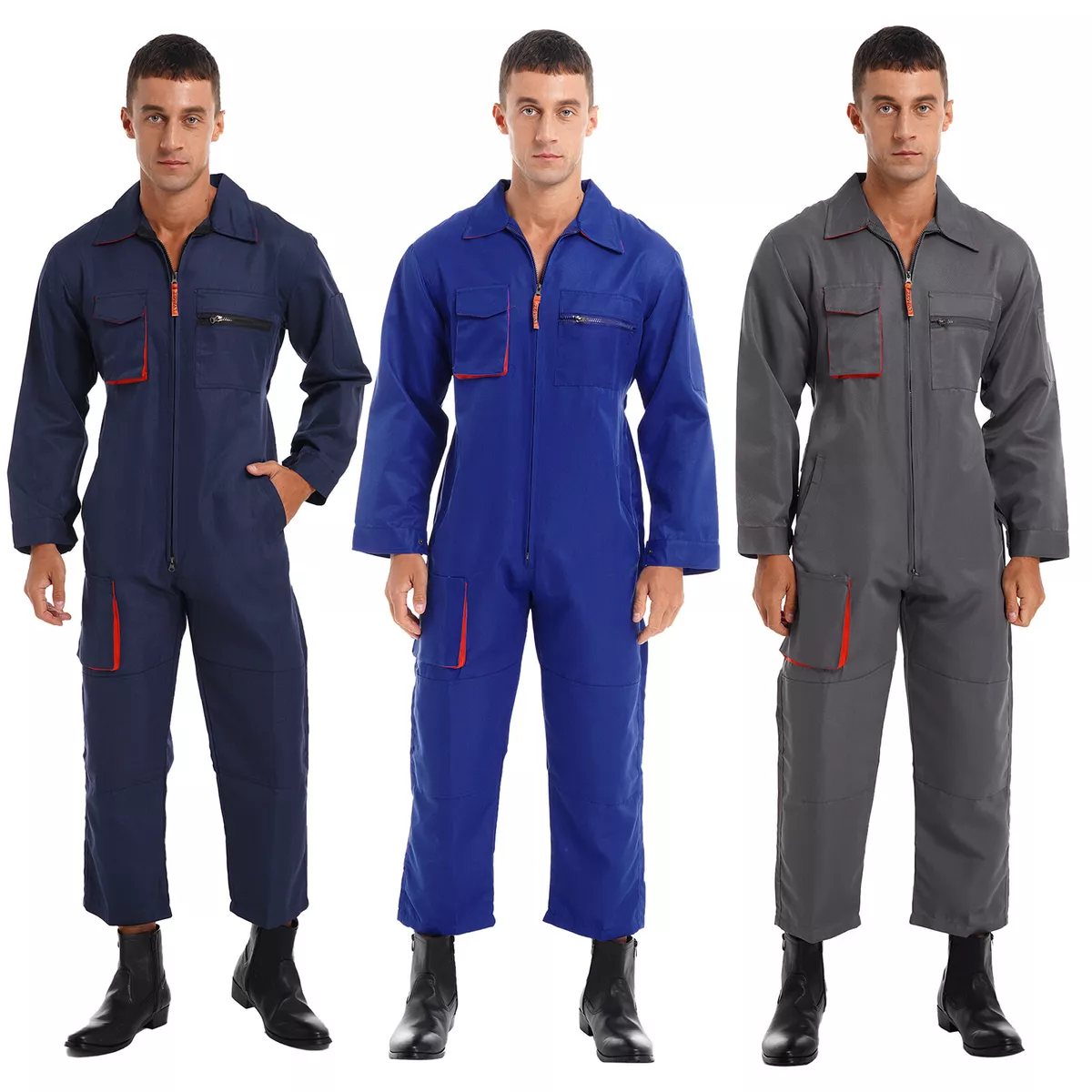 Mens Long Sleeve Overalls Multi Pockets Jumpsuits Work Uniform Cleaner Workwear