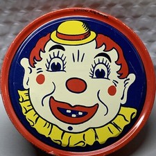 Kirchhof Tin Litho Noise Maker Round Rachet Life of the Party 1940's Clown USA