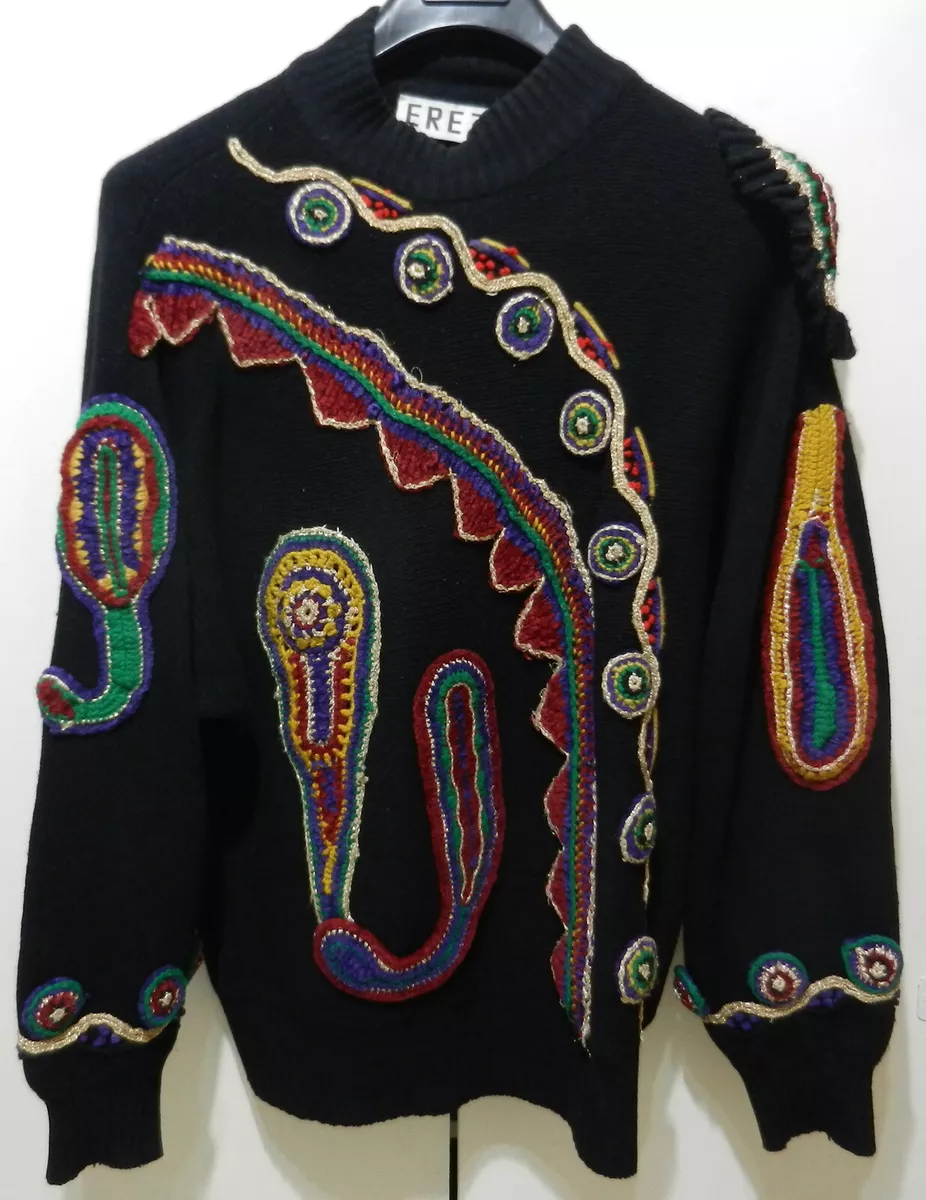 EREZ vintage embroidered lambswool angora mock turtleneck
