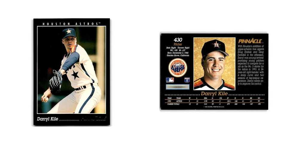 Darryl Kile 1993 Pinnacle #430 Houston Astros Baseball Card NM - Image 3 of 3