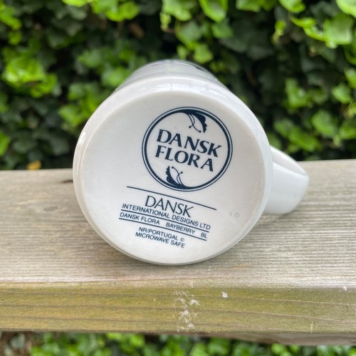 4" DANSK FLORA Bayberry Blue White Coffee Mug Portugal White Porcelain Cup - Picture 2 of 2