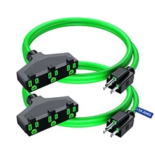 2 Pack Extension Cord 1 Foot Multiple Outlets 14 Gauge Green ETL Listed