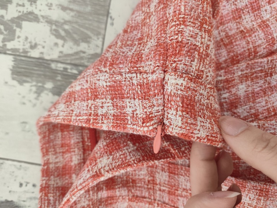 Zara Womens Orange White Check Pleated Short skirt size L 12 14 casual