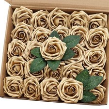 Artificial Flowers 50PCS Real Looking Gold Roses Fake Roses with Stem for DIY...