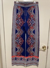 Rose  Thyme Womens Boho Wide Leg Pants Paisley Rayon Casual Medium