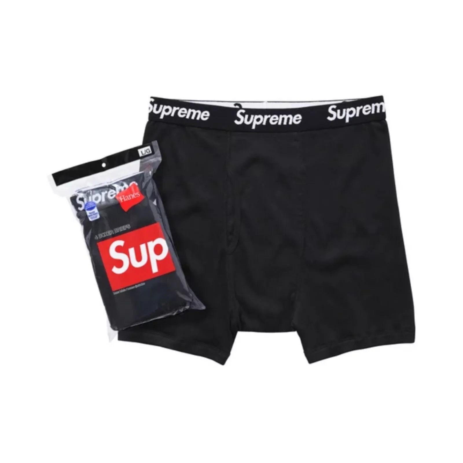 Supreme Hanes Boxer (paquet de 4) slips noir homme taille grande