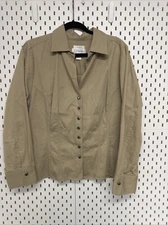 CJ Banks Stretch Denim Shirt Tan Snap Buttons Size X Long Sleeve EUC