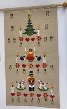 Vintage Embroidered Advent Calendar Completed Wall Hanging Christmas Germany