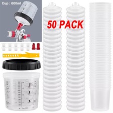 50 Pack Pps Cups Disposable Paint Spray Gun Cup Liners And Lid System 125 Mic