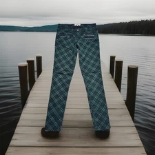 Jolt Skinny Pants 5 (29 x 29.5) Plaid Green Blue Low Waist Stretch Juniors