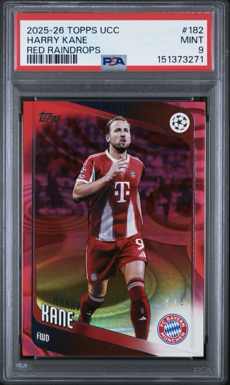 2025-26 TOPPS UCC Harry Kane Red Raindrops #/5 PSA 9